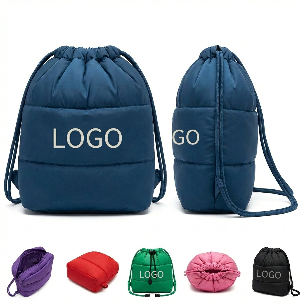 Quilted Drawstring Backpack with Adjustable Shoulder Straps