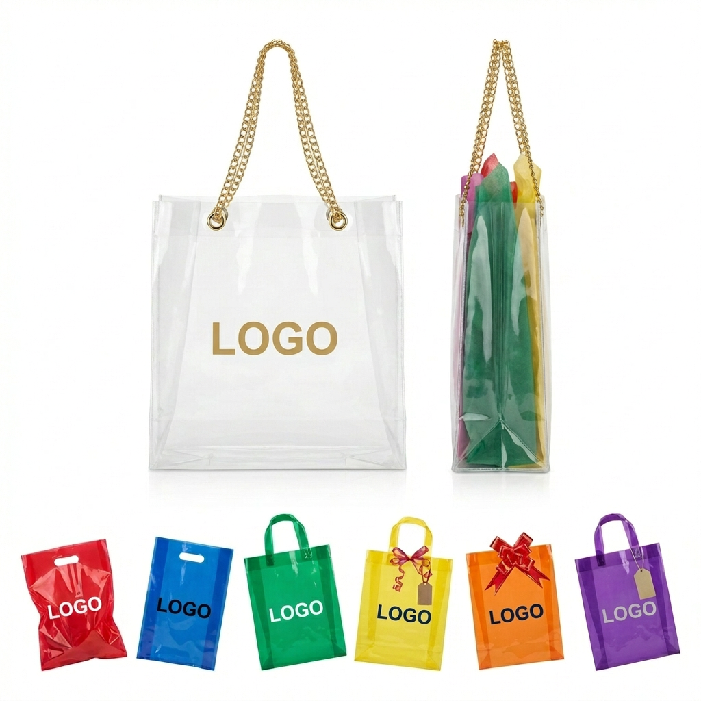 Assorted Color Plastic Gift Bags with Handles