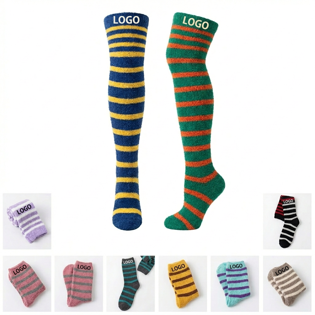 Striped Knee-High Fleece Socks in Assorted Colors